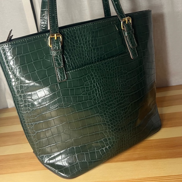 Anne Klein Top Zip Satchel Shoulder Bag Forest Green - Picture 2 of 5